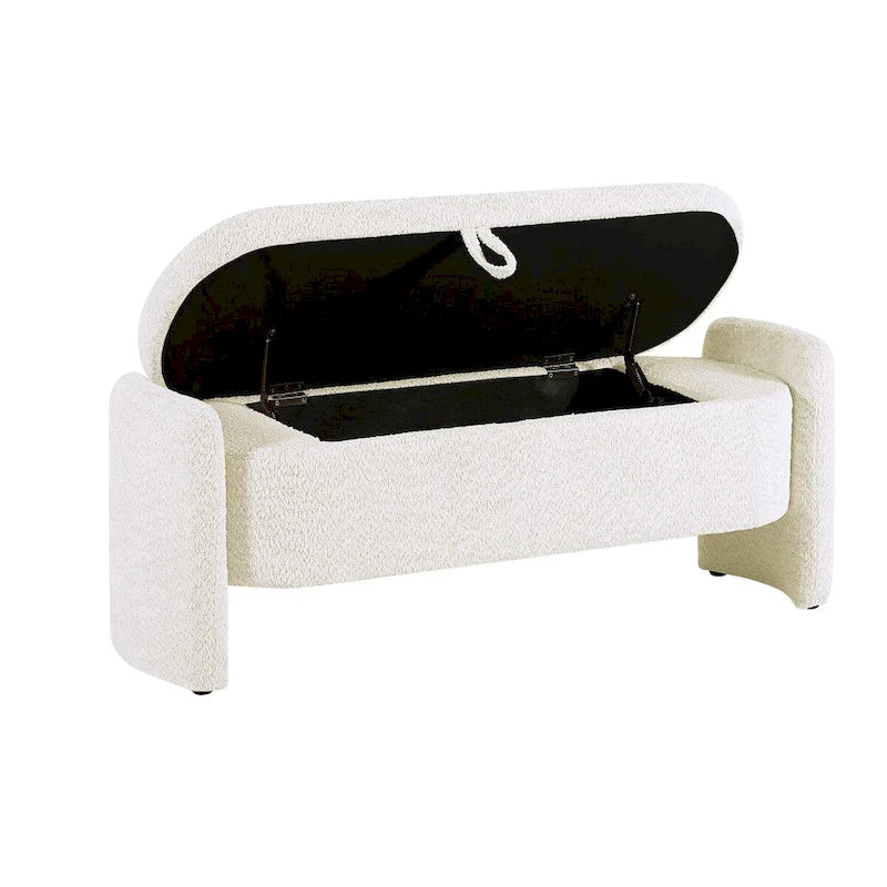 Banc de rangement ottoman ovale 3D en tissu polaire d'agneau, avec grand espace de rangement pour le salon, l'entrée et la chambre à coucher
