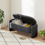 Banc de rangement ottoman ovale 3D en tissu polaire d'agneau, avec grand espace de rangement pour le salon, l'entrée et la chambre à coucher