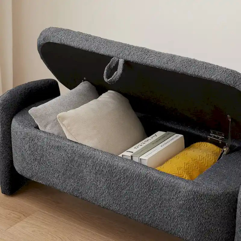 Banc de rangement ottoman ovale 3D en tissu polaire d'agneau, avec grand espace de rangement pour le salon, l'entrée et la chambre à coucher