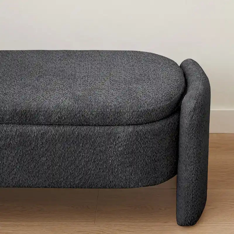 Banc de rangement ottoman ovale 3D en tissu polaire d'agneau, avec grand espace de rangement pour le salon, l'entrée et la chambre à coucher