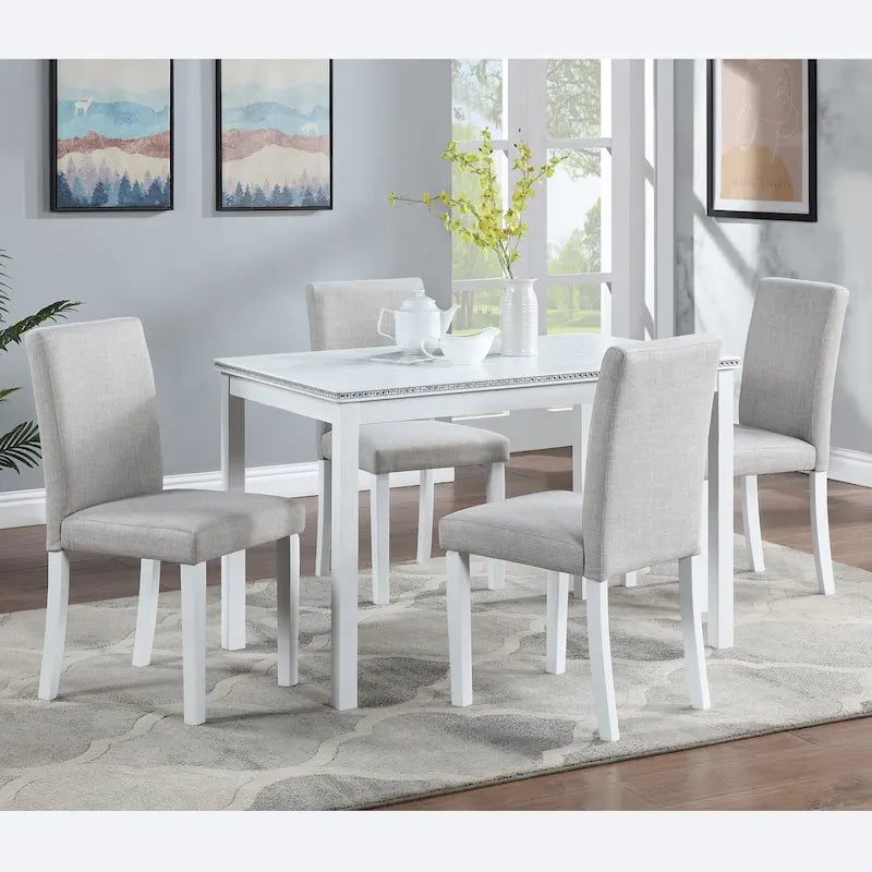 Table de salle à manger en bois avec plateau rectangulaire et 4 chaises rembourrées