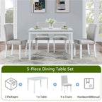 Table de salle à manger en bois avec plateau rectangulaire et 4 chaises rembourrées
