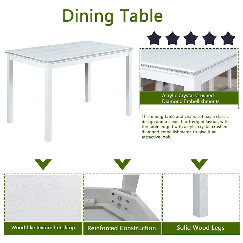 Table de salle à manger en bois avec plateau rectangulaire et 4 chaises rembourrées