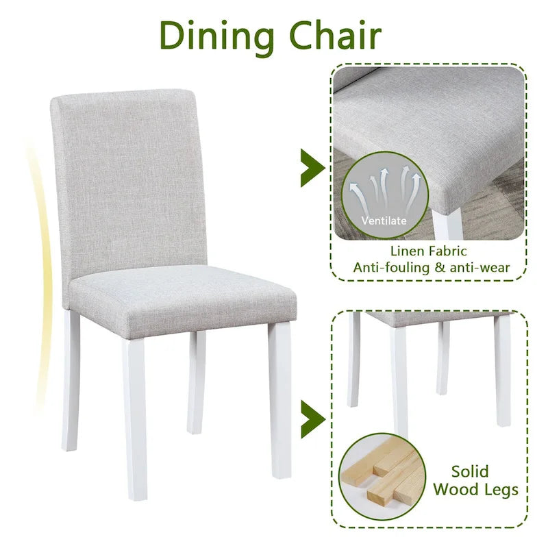Table de salle à manger en bois avec plateau rectangulaire et 4 chaises rembourrées