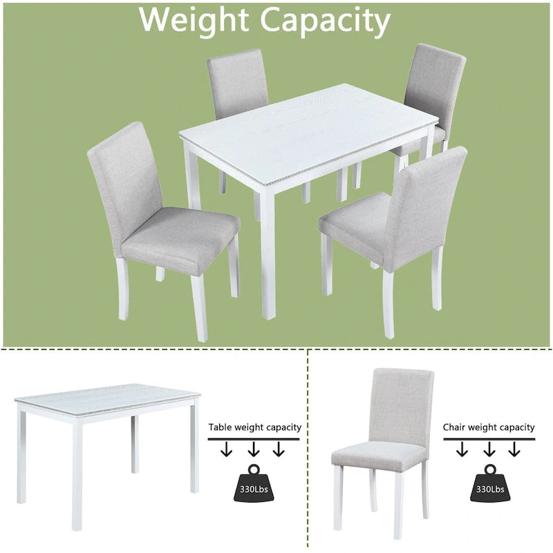 Table de salle à manger en bois avec plateau rectangulaire et 4 chaises rembourrées