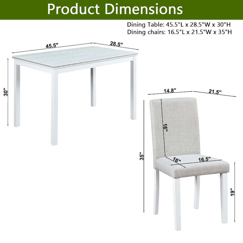 Table de salle à manger en bois avec plateau rectangulaire et 4 chaises rembourrées