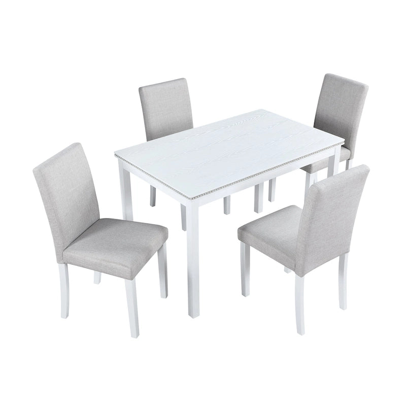 Table de salle à manger en bois avec plateau rectangulaire et 4 chaises rembourrées