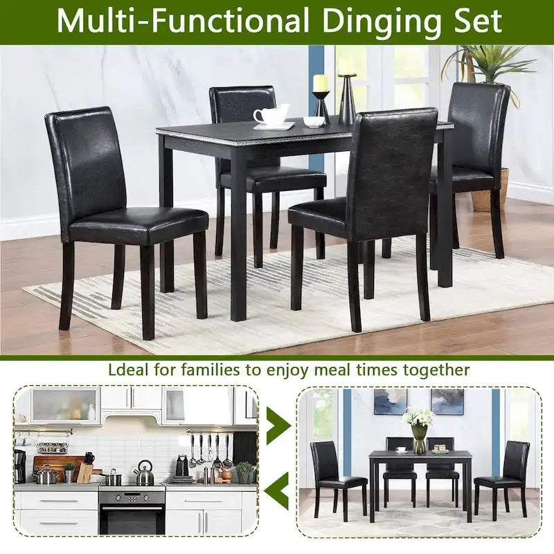Table de salle à manger en bois avec plateau rectangulaire et 4 chaises rembourrées