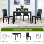 Table de salle à manger en bois avec plateau rectangulaire et 4 chaises rembourrées