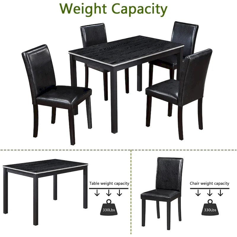 Table de salle à manger en bois avec plateau rectangulaire et 4 chaises rembourrées