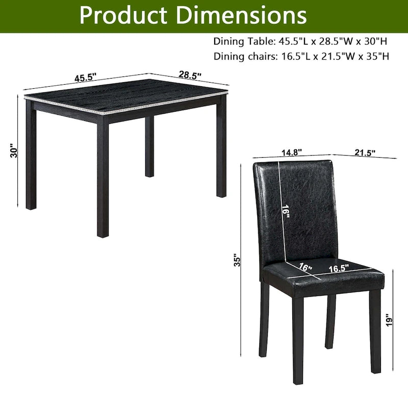 Table de salle à manger en bois avec plateau rectangulaire et 4 chaises rembourrées