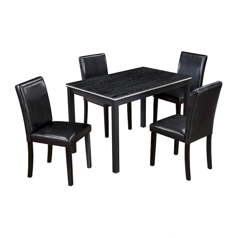 Table de salle à manger en bois avec plateau rectangulaire et 4 chaises rembourrées