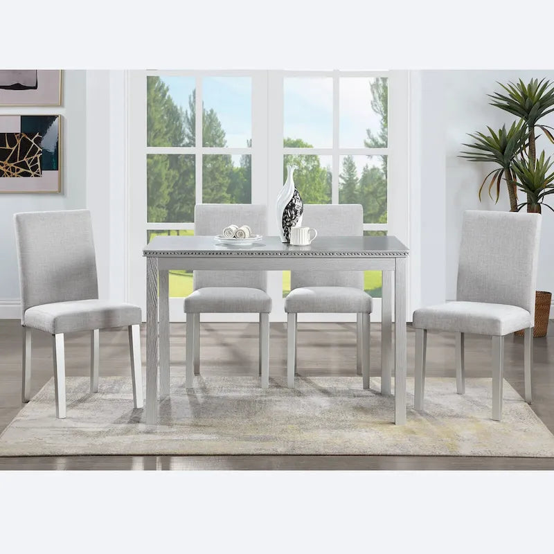 Table de salle à manger en bois avec plateau rectangulaire et 4 chaises rembourrées
