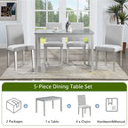 Table de salle à manger en bois avec plateau rectangulaire et 4 chaises rembourrées