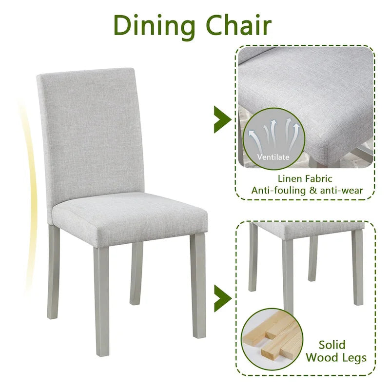 Table de salle à manger en bois avec plateau rectangulaire et 4 chaises rembourrées