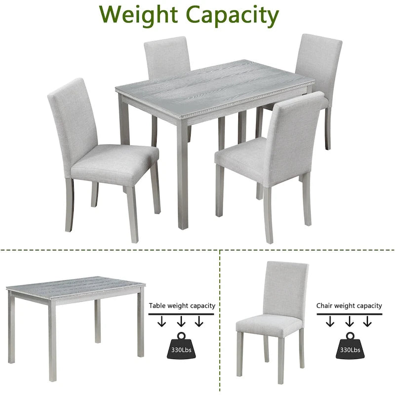 Table de salle à manger en bois avec plateau rectangulaire et 4 chaises rembourrées