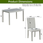 Table de salle à manger en bois avec plateau rectangulaire et 4 chaises rembourrées