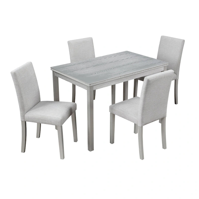 Table de salle à manger en bois avec plateau rectangulaire et 4 chaises rembourrées