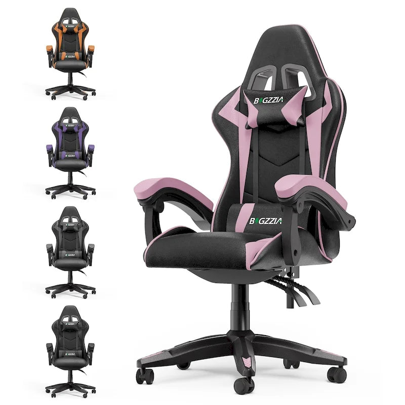 Chaise de jeu ergonomique inclinable à dossier haut, pivotante et roulante, avec appui-tête et support lombaire
