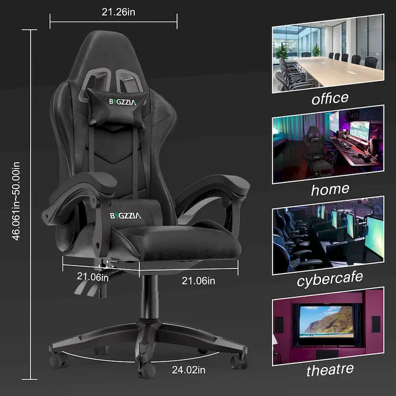 Chaise de jeu ergonomique inclinable à dossier haut, pivotante et roulante, avec appui-tête et support lombaire