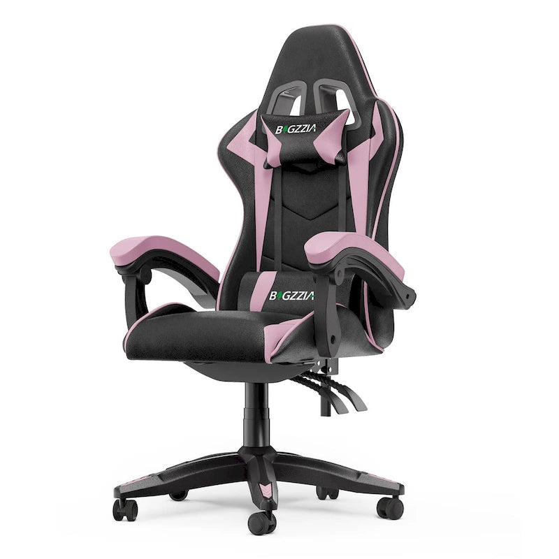 Chaise de jeu ergonomique inclinable à dossier haut, pivotante et roulante, avec appui-tête et support lombaire