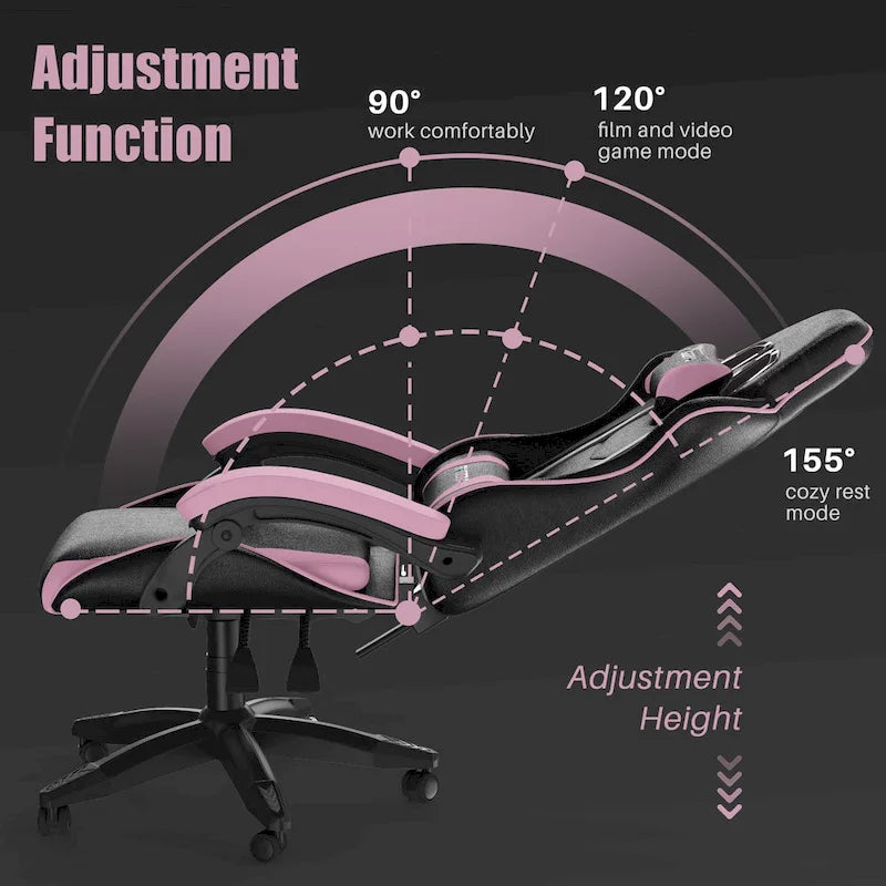 Chaise de jeu ergonomique inclinable à dossier haut, pivotante et roulante, avec appui-tête et support lombaire