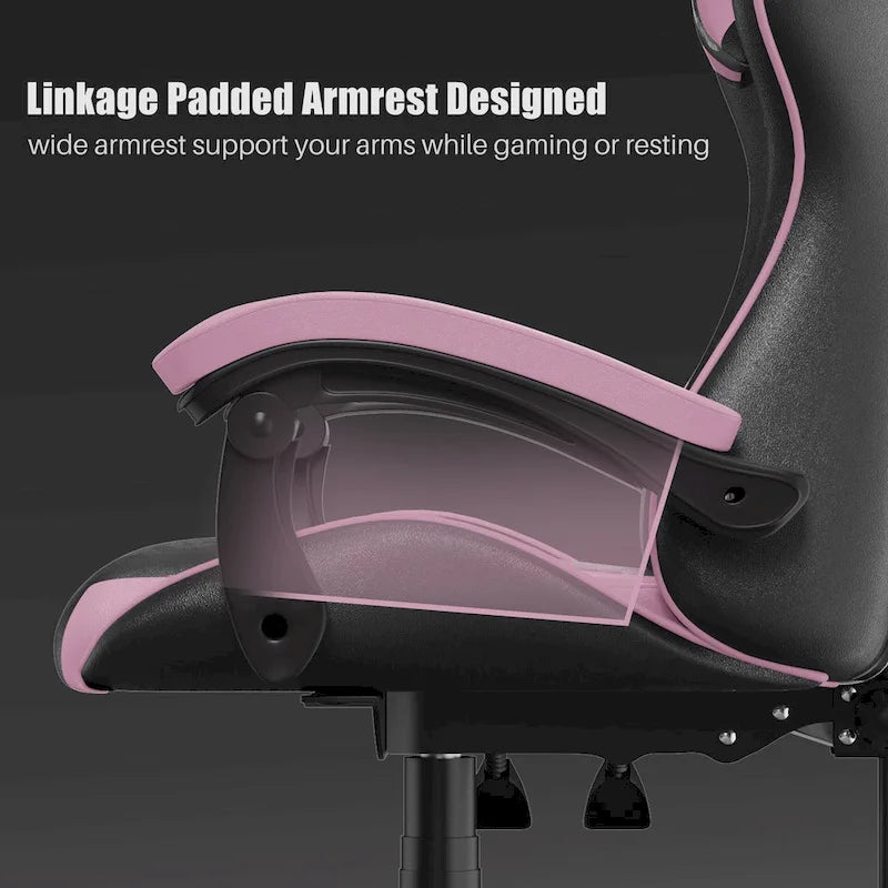 Chaise de jeu ergonomique inclinable à dossier haut, pivotante et roulante, avec appui-tête et support lombaire