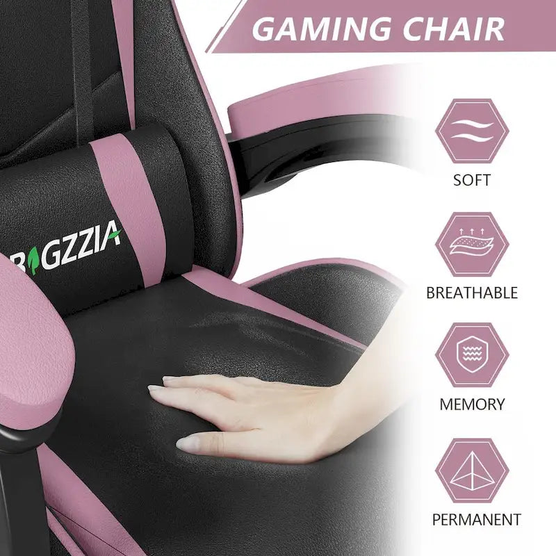 Chaise de jeu ergonomique inclinable à dossier haut, pivotante et roulante, avec appui-tête et support lombaire