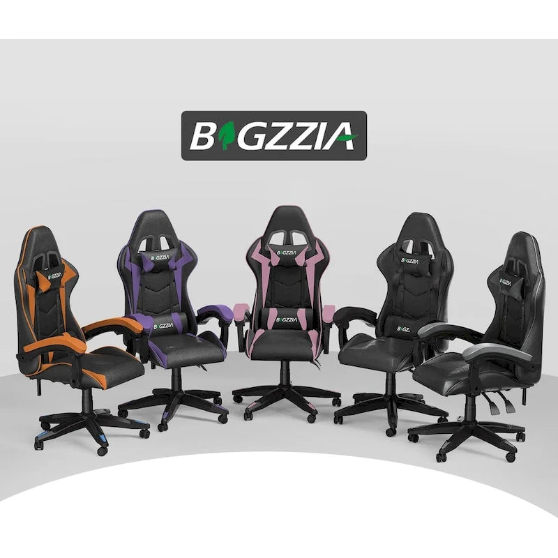 Chaise de jeu ergonomique inclinable à dossier haut, pivotante et roulante, avec appui-tête et support lombaire
