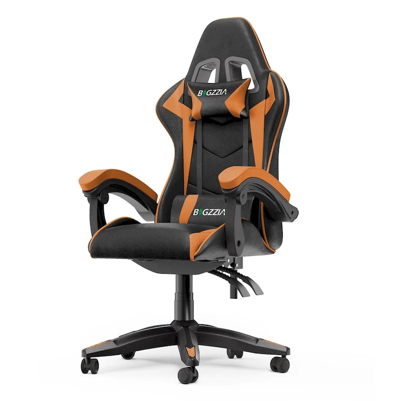Chaise de jeu ergonomique inclinable à dossier haut, pivotante et roulante, avec appui-tête et support lombaire