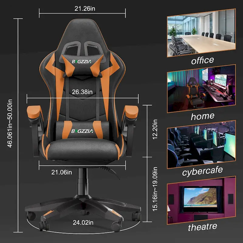 Chaise de jeu ergonomique inclinable à dossier haut, pivotante et roulante, avec appui-tête et support lombaire