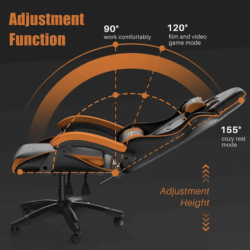 Chaise de jeu ergonomique inclinable à dossier haut, pivotante et roulante, avec appui-tête et support lombaire