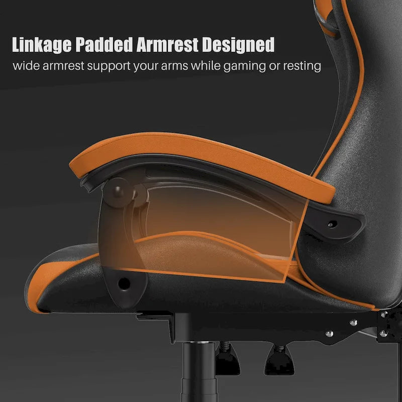 Chaise de jeu ergonomique inclinable à dossier haut, pivotante et roulante, avec appui-tête et support lombaire