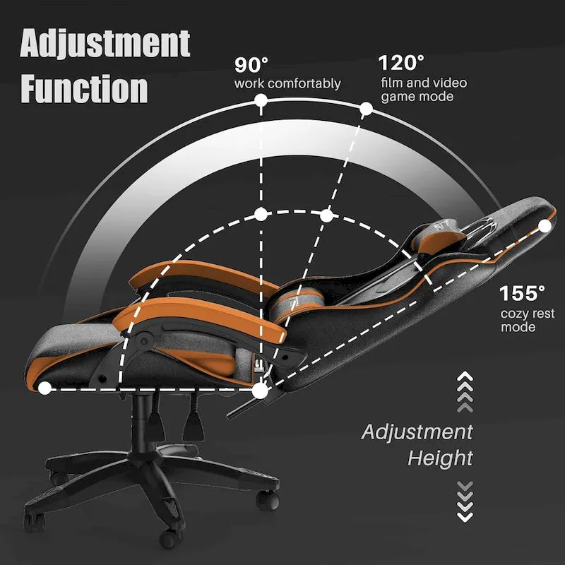 Chaise de jeu ergonomique inclinable à dossier haut, pivotante et roulante, avec appui-tête et support lombaire