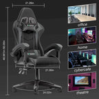 Chaise de jeu ergonomique inclinable à dossier haut, pivotante et roulante, avec appui-tête et support lombaire