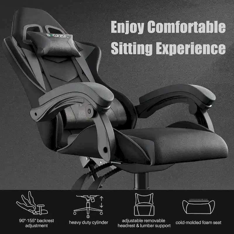 Chaise de jeu ergonomique inclinable à dossier haut, pivotante et roulante, avec appui-tête et support lombaire