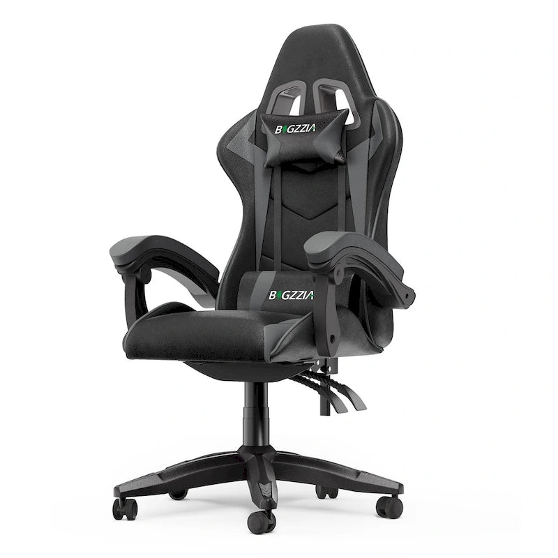 Chaise de jeu ergonomique inclinable à dossier haut, pivotante et roulante, avec appui-tête et support lombaire