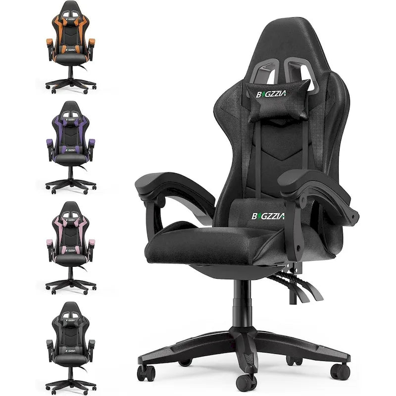 Chaise de jeu ergonomique inclinable à dossier haut, pivotante et roulante, avec appui-tête et support lombaire