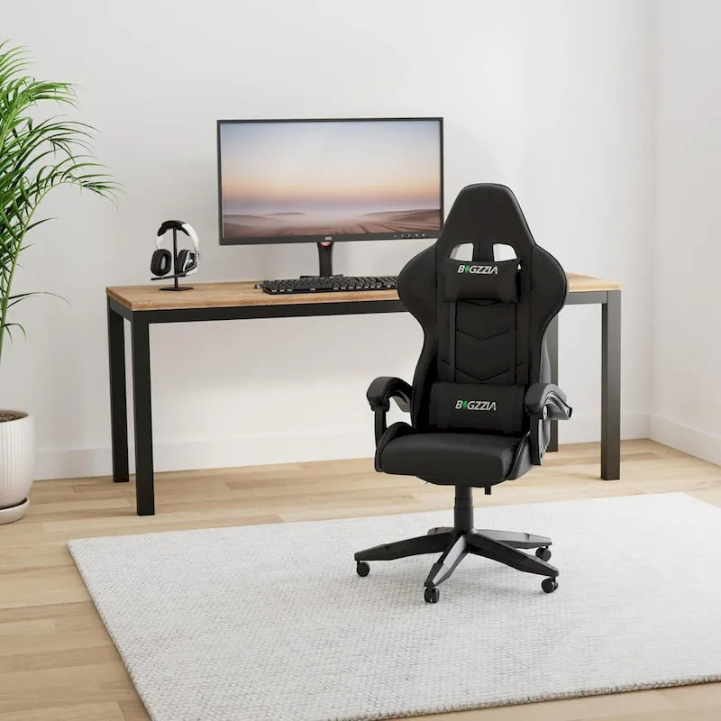 Chaise de jeu ergonomique inclinable à dossier haut, pivotante et roulante, avec appui-tête et support lombaire