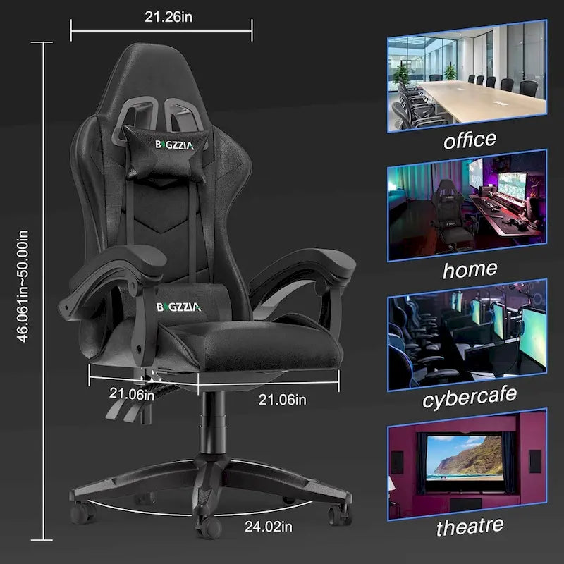 Chaise de jeu ergonomique inclinable à dossier haut, pivotante et roulante, avec appui-tête et support lombaire