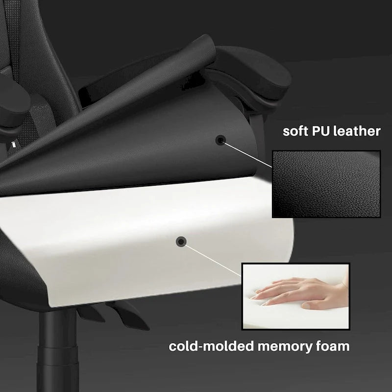 Chaise de jeu ergonomique inclinable à dossier haut, pivotante et roulante, avec appui-tête et support lombaire