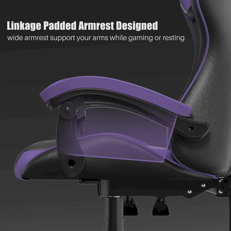 Chaise de jeu ergonomique inclinable à dossier haut, pivotante et roulante, avec appui-tête et support lombaire
