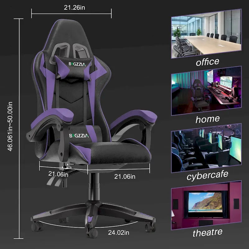 Chaise de jeu ergonomique inclinable à dossier haut, pivotante et roulante, avec appui-tête et support lombaire