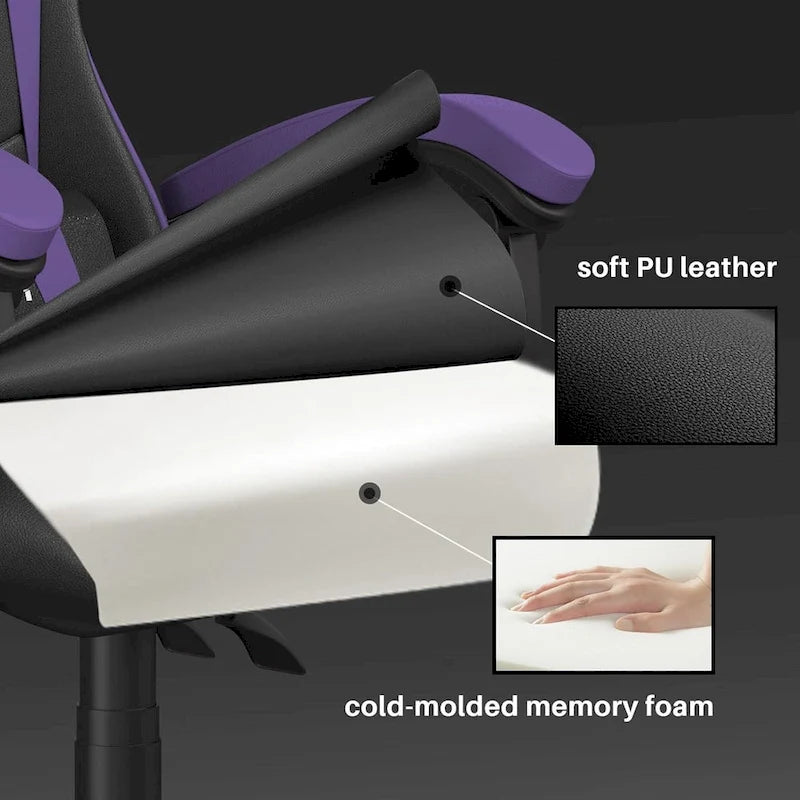 Chaise de jeu ergonomique inclinable à dossier haut, pivotante et roulante, avec appui-tête et support lombaire