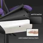 Chaise de jeu ergonomique inclinable à dossier haut, pivotante et roulante, avec appui-tête et support lombaire