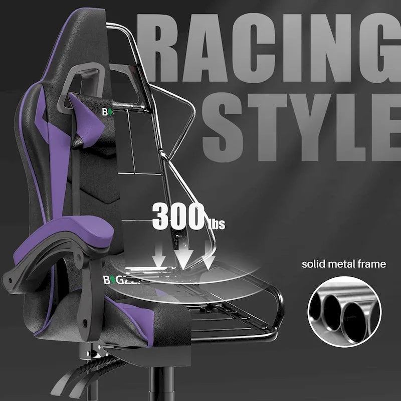 Chaise de jeu ergonomique inclinable à dossier haut, pivotante et roulante, avec appui-tête et support lombaire