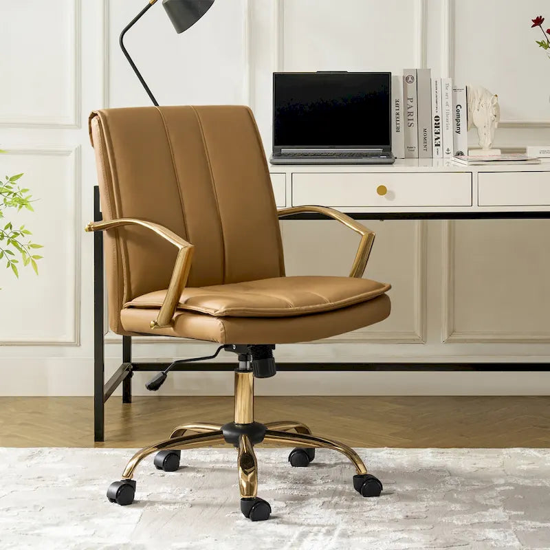 Fauteuil de bureau à bascule moderne en cuir avec base métallique