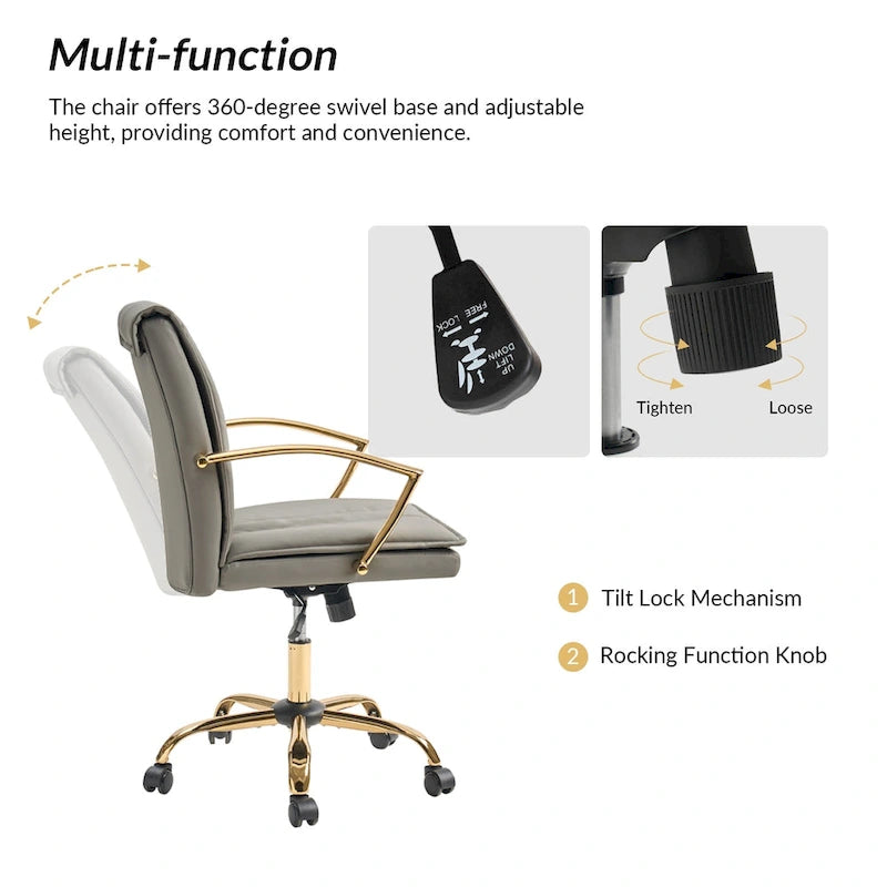Fauteuil de bureau à bascule moderne en cuir avec base métallique