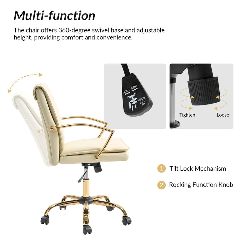Fauteuil de bureau à bascule moderne en cuir avec base métallique