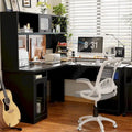 Bureau d'angle en L avec classeur et huche, bureau d'ordinateur d'angle pour bureau à domicile avec tiroirs et station de charge